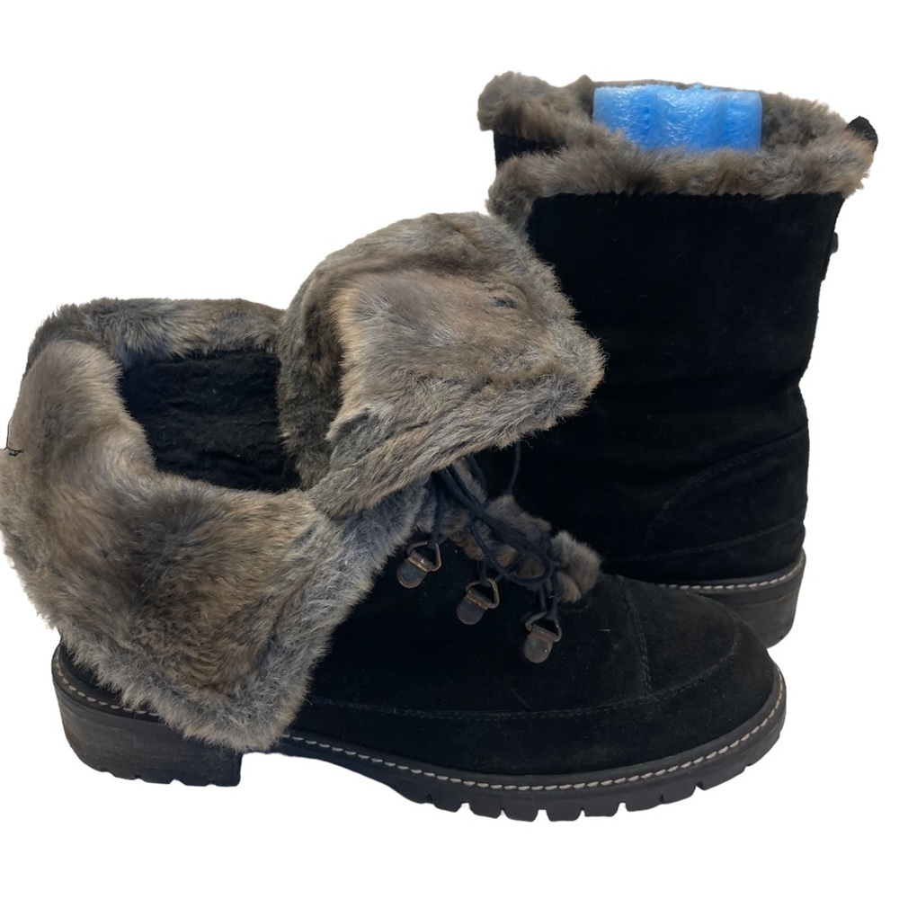 Stuart Weitzman Bobsled Black Suede Faux Fur Lace Up Combat Boots Womens 8 M